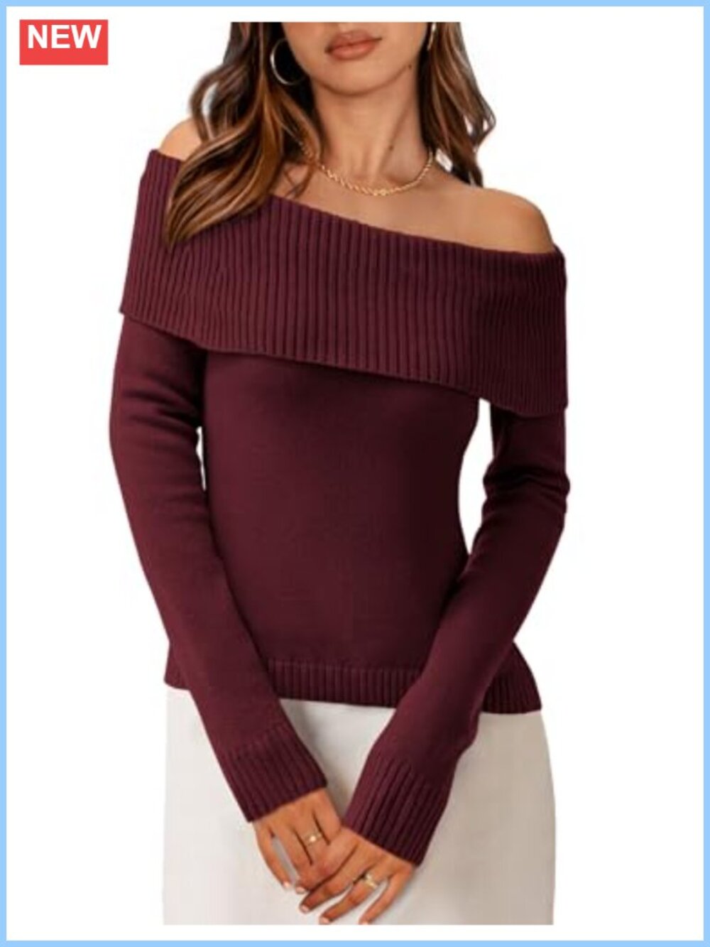 Off the Shoulder Sweater Women Trendy Fall Date Night Ribbed Knit Pullover